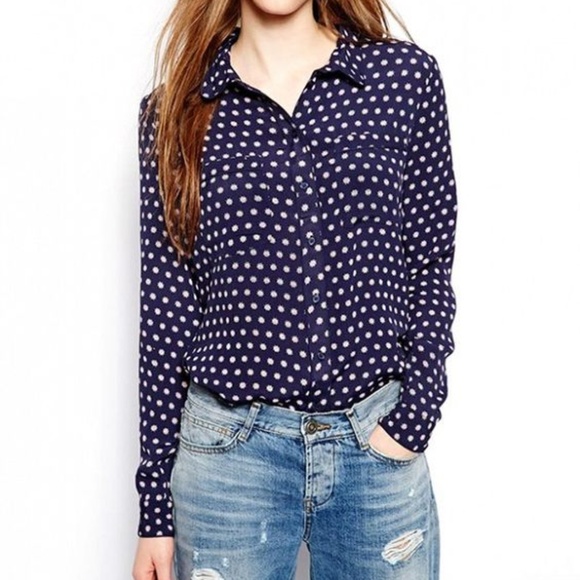 Equipment Tops - 🚫 SOLD 🚫 Equipment Navy Polka Dot Blouse